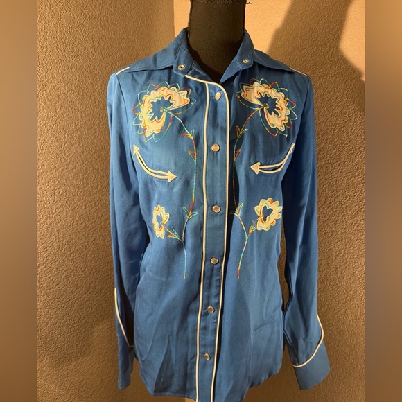 H BAR C ranchwear Womens Blue Western Embroidered Button-Up Shirt - Picture 2 of 8